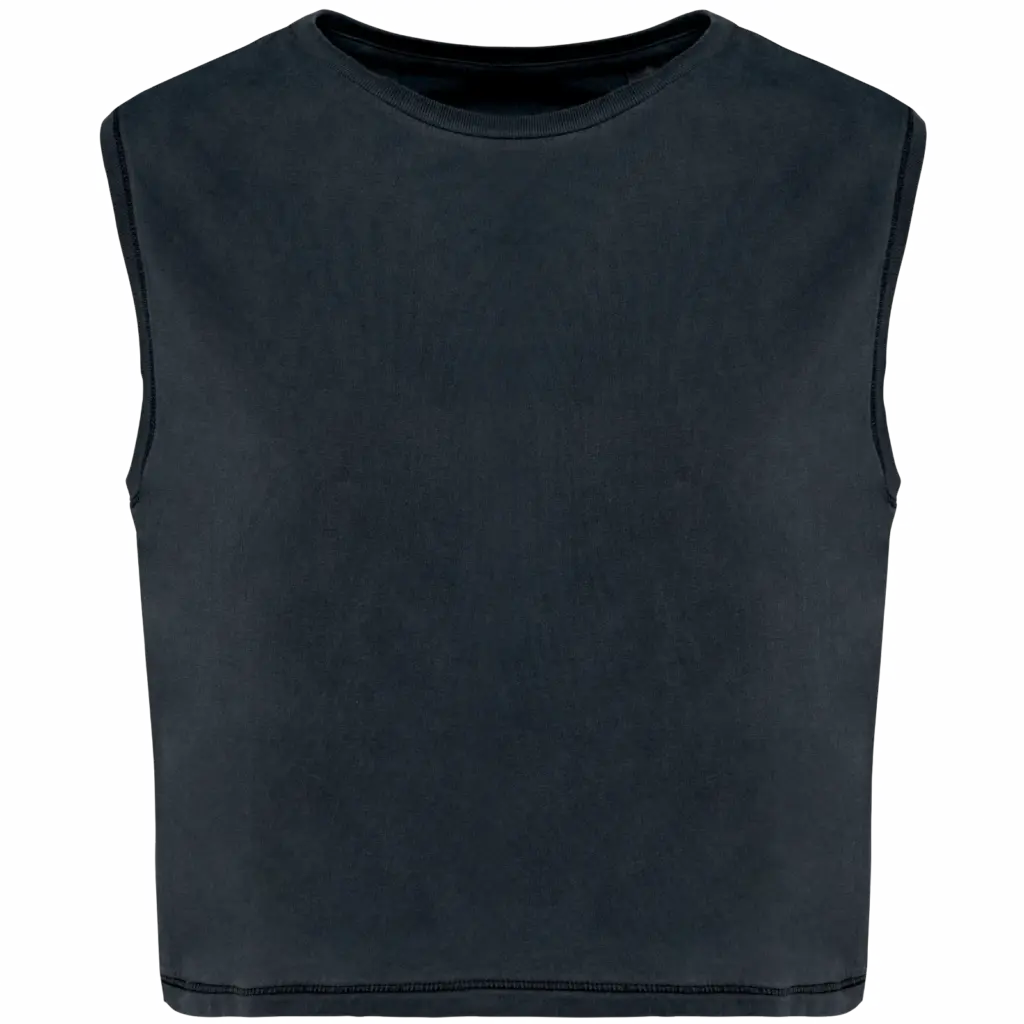 Ecologisch cropped mouwloos dames-T-shirt, washed coal grey — productfoto 5