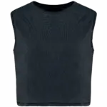 Ecologisch cropped mouwloos dames-T-shirt, washed coal grey — productfoto 5