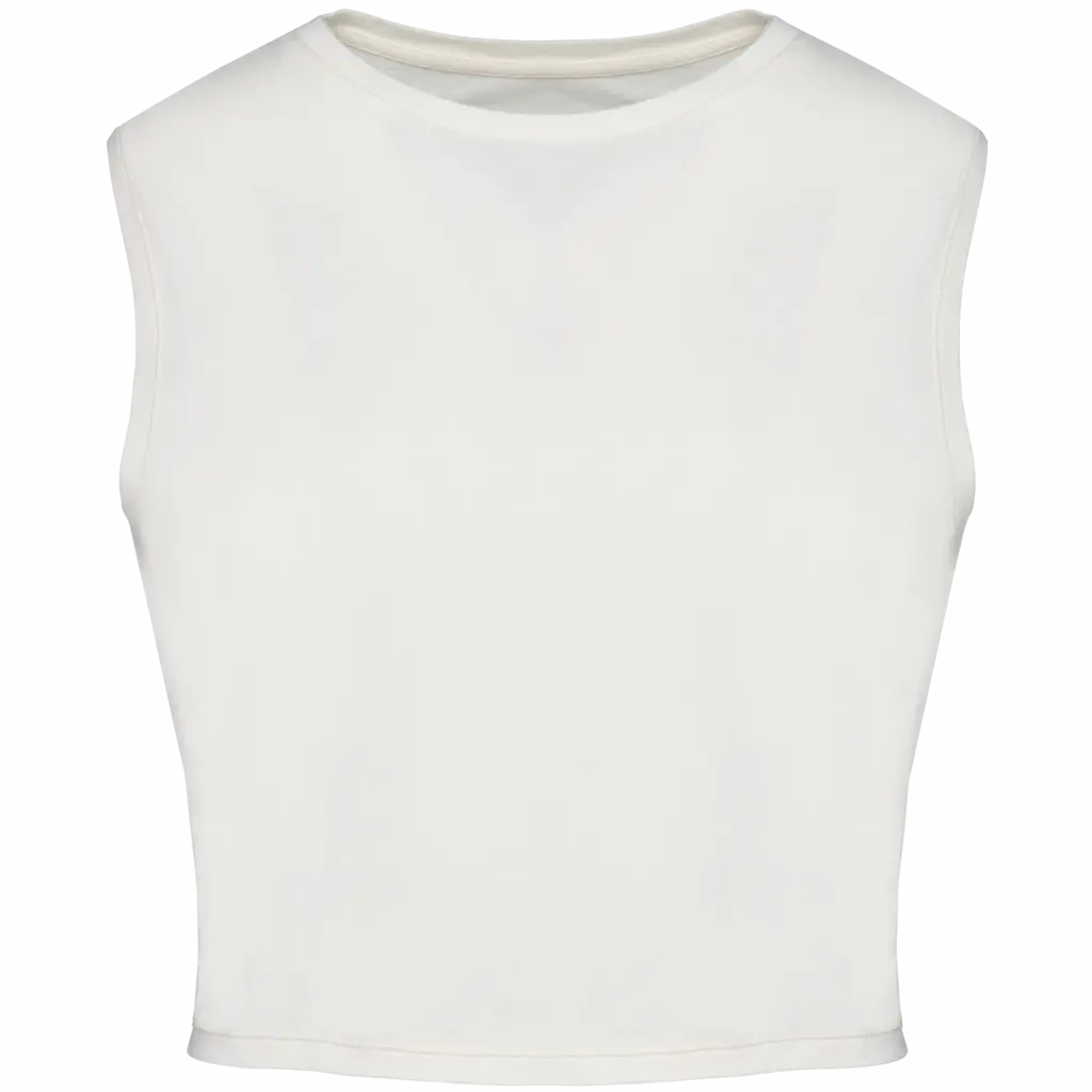 Ecologisch cropped mouwloos dames-T-shirt, washed ivory — productfoto 6