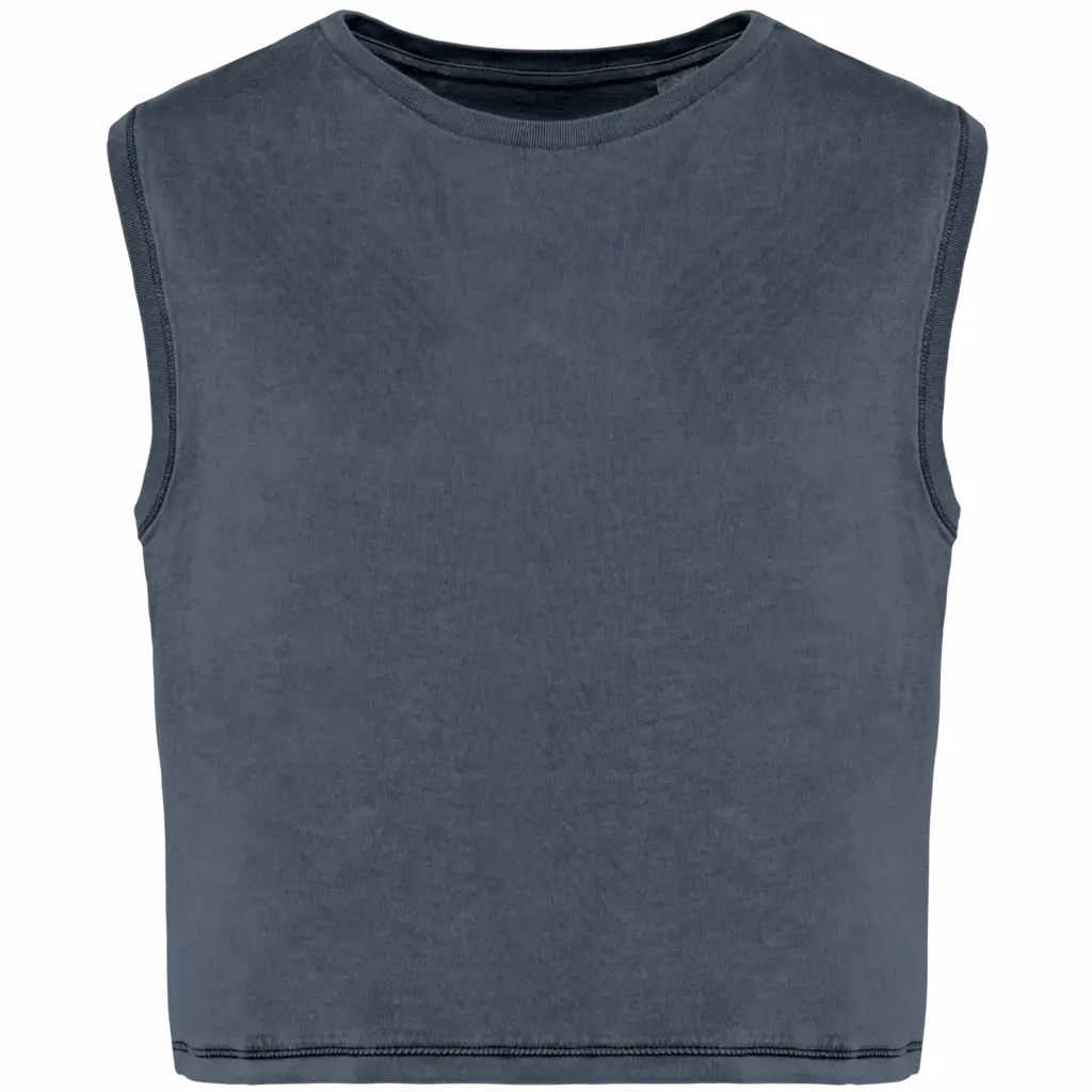 Ecologisch cropped mouwloos dames-T-shirt, washed mineral grey — productfoto 7