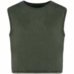 Ecologisch cropped mouwloos dames-T-shirt, washed organic khaki — productfoto 8