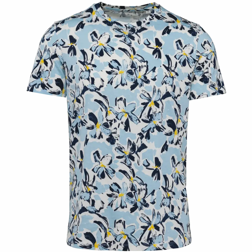 Ecologisch heren T-shirt met tropische print, ivory floral blue — productfoto 6
