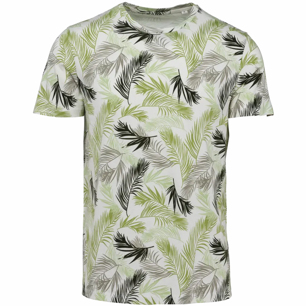 Ecologisch heren T-shirt met tropische print, ivory palm leaves — productfoto 7