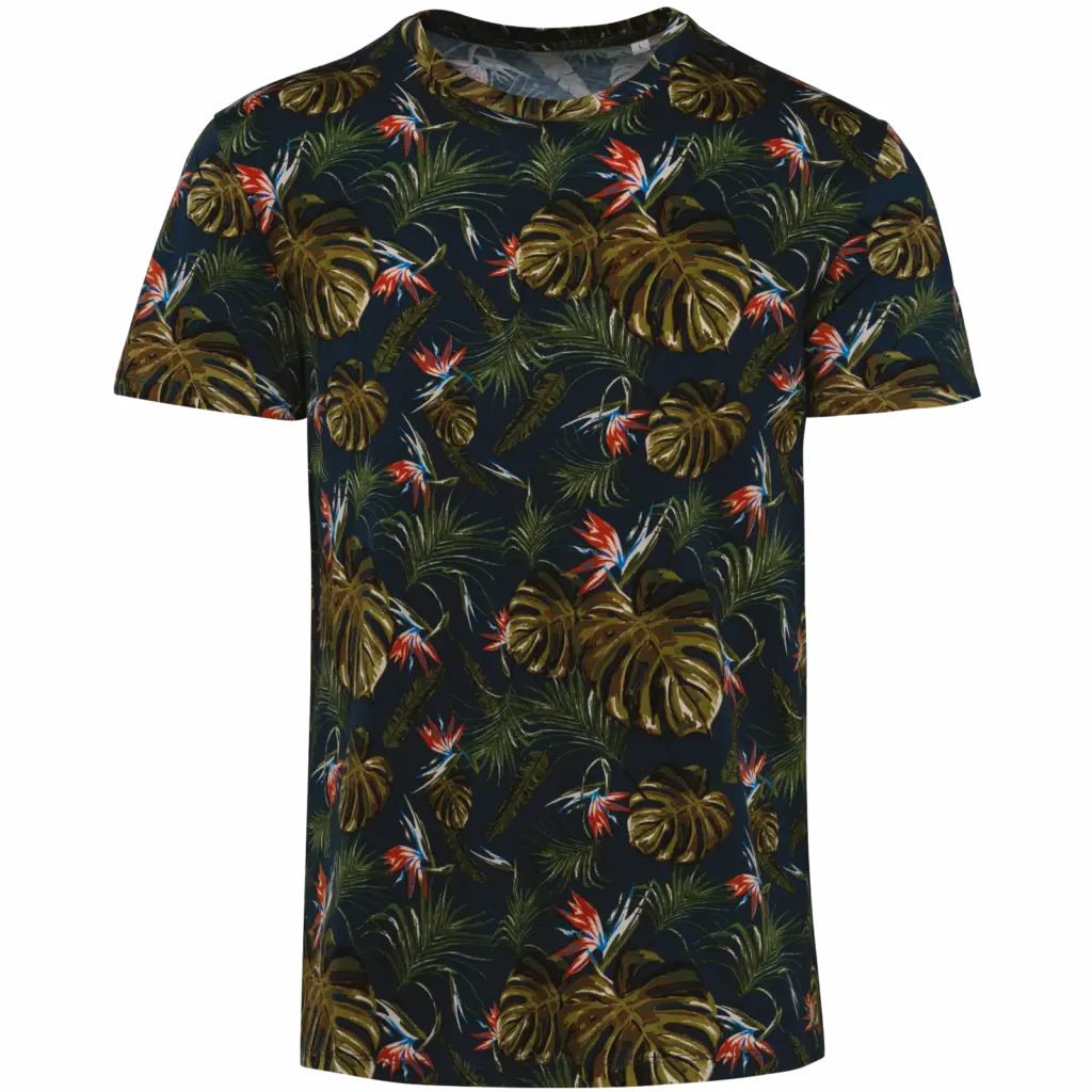 Ecologisch heren T-shirt met tropische print, navy paradise bird — productfoto 8