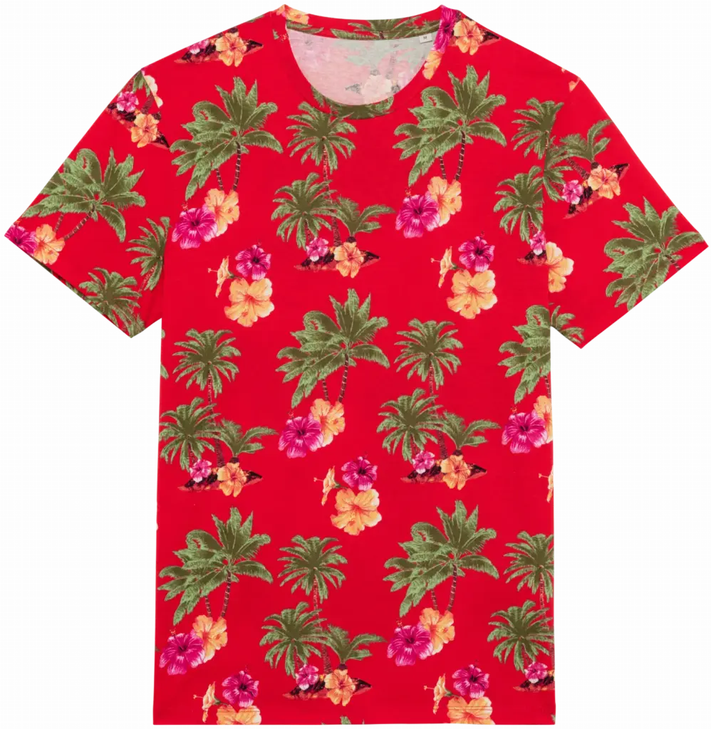 Ecologisch heren T-shirt met tropische print, red hawaiian — productfoto 9