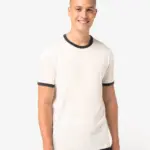 Ecologisch ringer heren T-shirt met contrasterende boorden en verwassen look