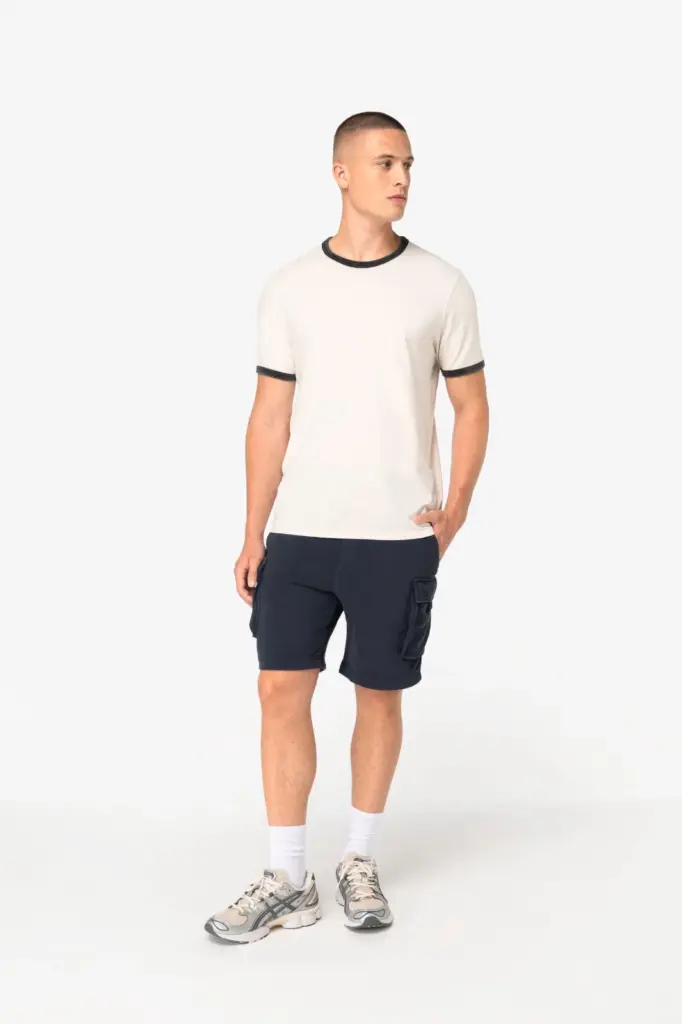 Ecologisch ringer heren T-shirt met contrasterende boorden en verwassen look — productfoto 2