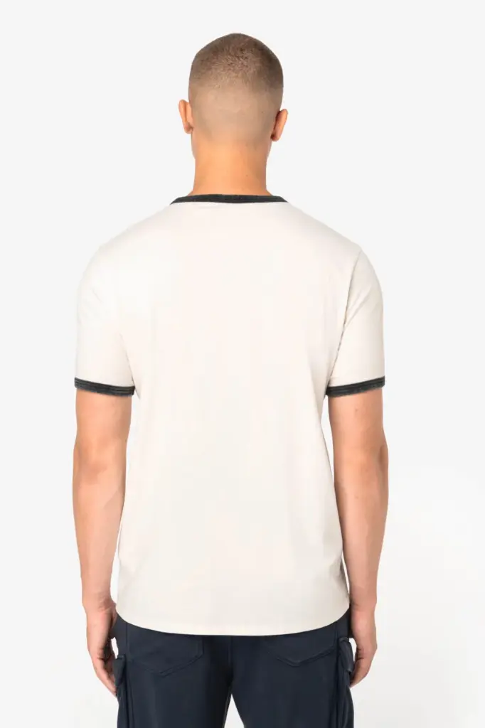 Ecologisch ringer heren T-shirt met contrasterende boorden en verwassen look — productfoto 4