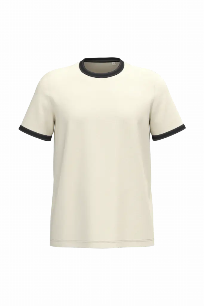 Ecologisch ringer heren T-shirt met contrasterende boorden en verwassen look, ivory / washed black — productfoto 6