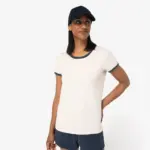 NS361-13_2026 - Hidalgo-werbeartikel Ecologisch ringer dames T-shirt met contrasterende boorden en verwassen look
