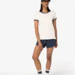 Ecologisch ringer dames T-shirt met contrasterende boorden en verwassen look — productfoto 2