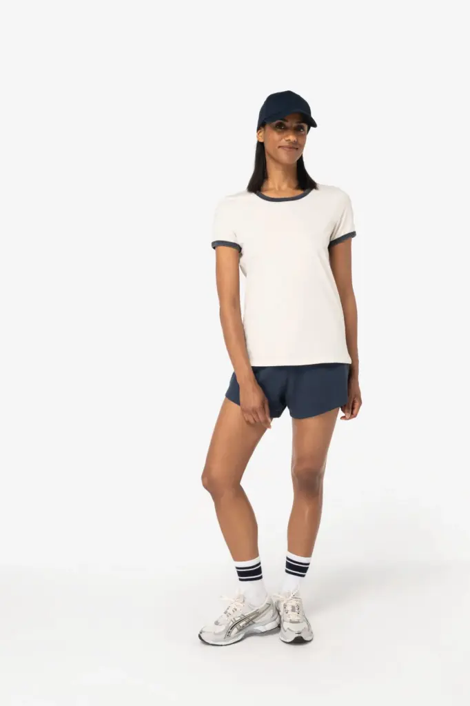 NS361-11_2026 - Hidalgo-werbeartikel Ecologisch ringer dames T-shirt met contrasterende boorden en verwassen look — productfoto 2