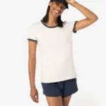 Ecologisch ringer dames T-shirt met contrasterende boorden en verwassen look — productfoto 3