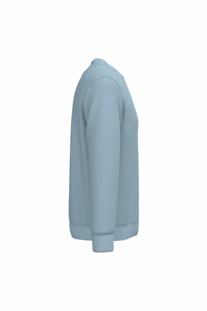 Ecologische uniseks sweater met ronde hals, aquamarine — productfoto 8