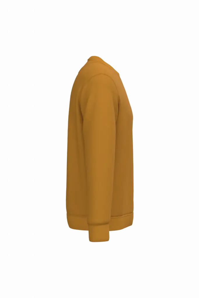 Ecologische uniseks sweater met ronde hals, curcuma — productfoto 14