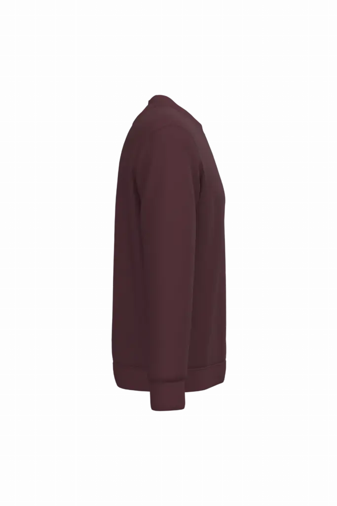 Ecologische uniseks sweater met ronde hals, dark cherry — productfoto 16