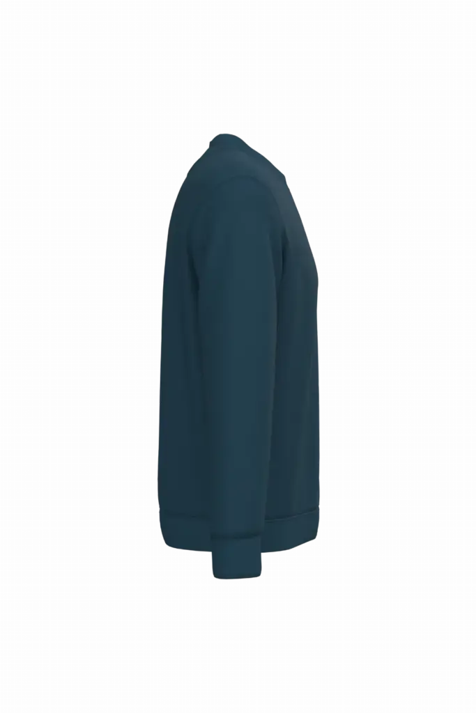 Ecologische uniseks sweater met ronde hals, peacock blue — productfoto 32