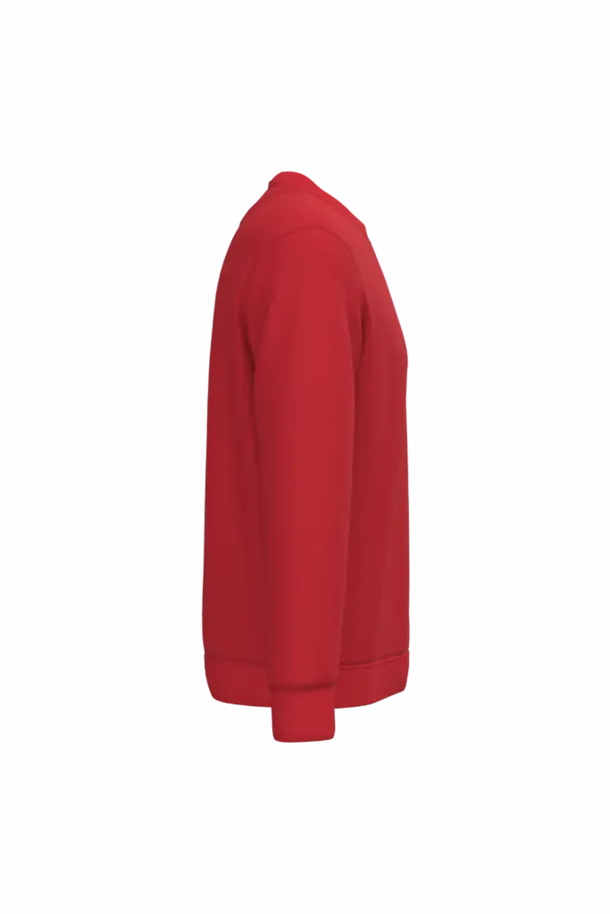 Ecologische uniseks sweater met ronde hals, poppy red — productfoto 36