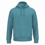 Ecologische uniseks sweater met capuchon, adriatic blue — productfoto 14