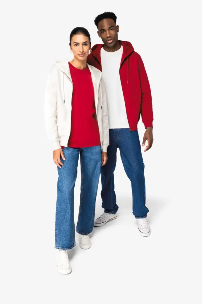 NS402-15_2024 - Hidalgo-werbeartikel Ecologisch uniseks sweatvest met capuchon — productfoto 3