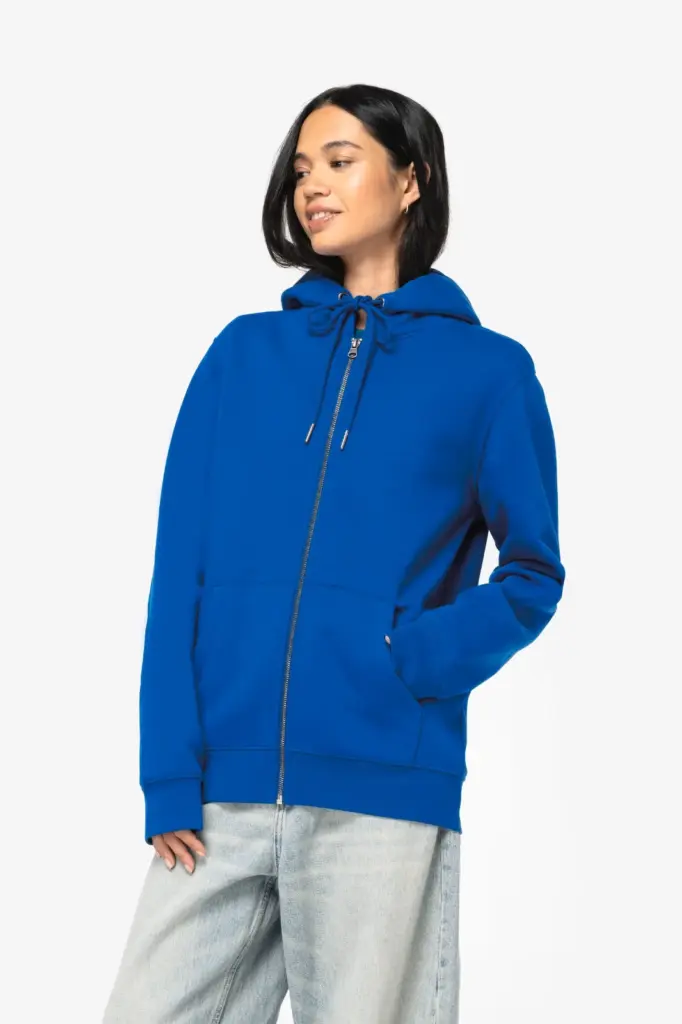 NS402-17_2025 - Hidalgo-werbeartikel Ecologisch uniseks sweatvest met capuchon — productfoto 4