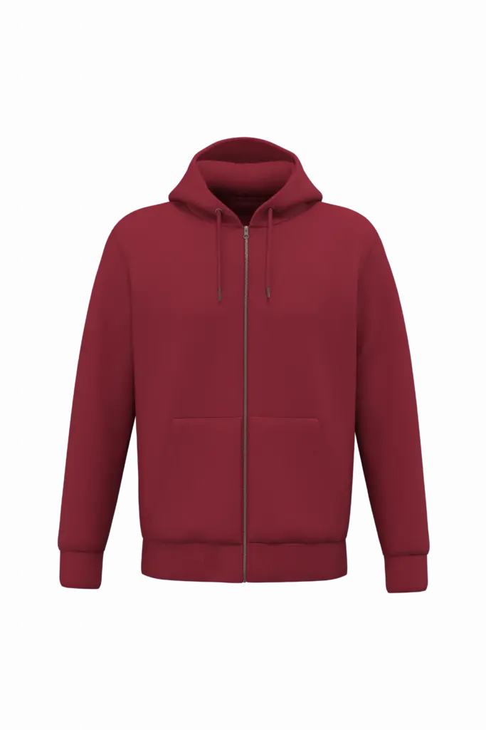 Ecologisch uniseks sweatvest met capuchon, hibiscus red — productfoto 7