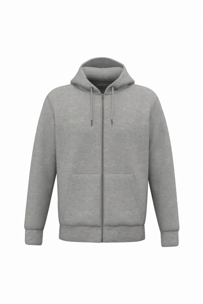 Ecologisch uniseks sweatvest met capuchon, moon grey heather — productfoto 11