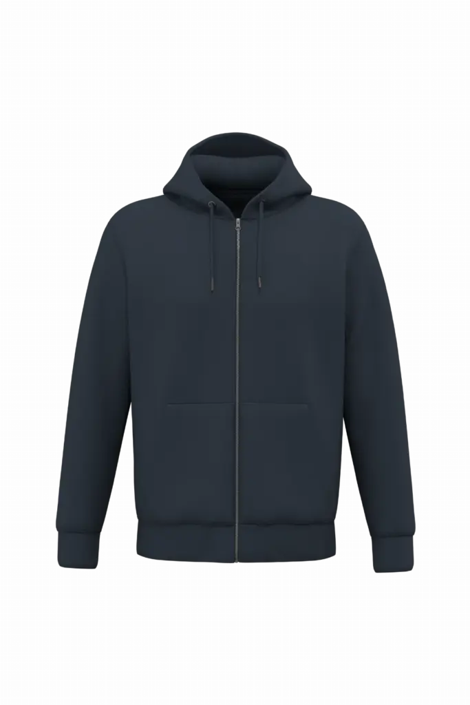 Ecologisch uniseks sweatvest met capuchon, navy blue — productfoto 12