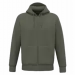 Ecologisch uniseks sweatvest met capuchon, organic khaki — productfoto 13