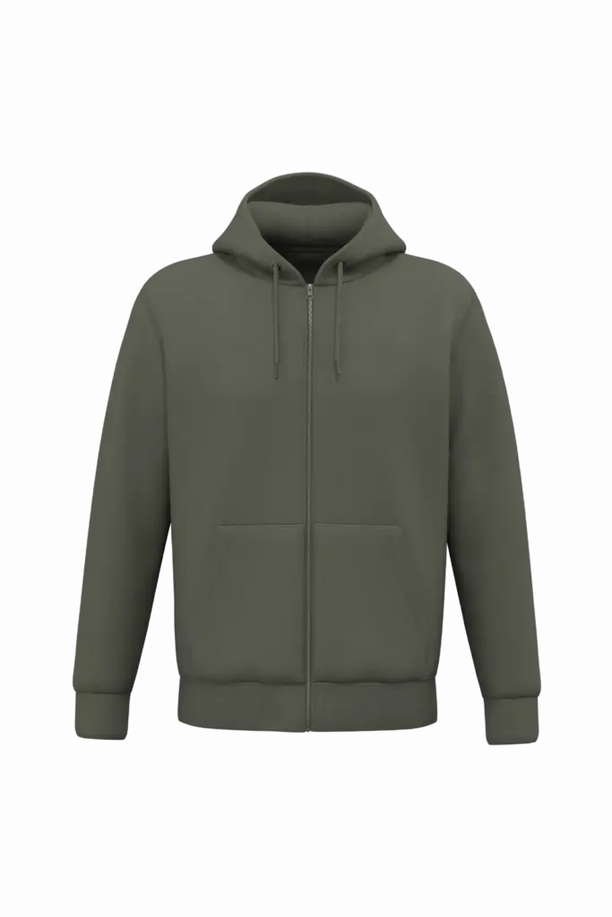 Ecologisch uniseks sweatvest met capuchon, organic khaki — productfoto 13