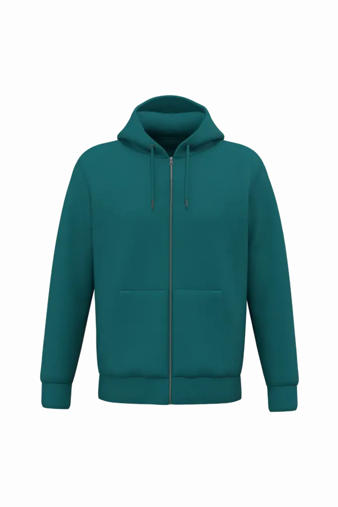 Ecologisch uniseks sweatvest met capuchon, peacock green — productfoto 14