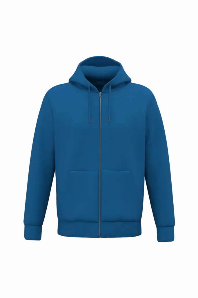Ecologisch uniseks sweatvest met capuchon, sea blue — productfoto 15