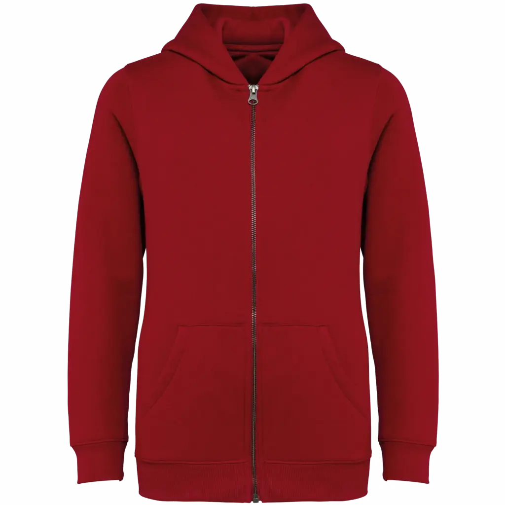 Ecologisch kindersweatvest met capuchon, hibiscus red — productfoto 7