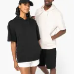 Ecologische uniseks sweater met capuchon en korte verlaagde schouders French Terry