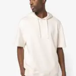 Ecologische uniseks sweater met capuchon en korte verlaagde schouders French Terry — productfoto 3