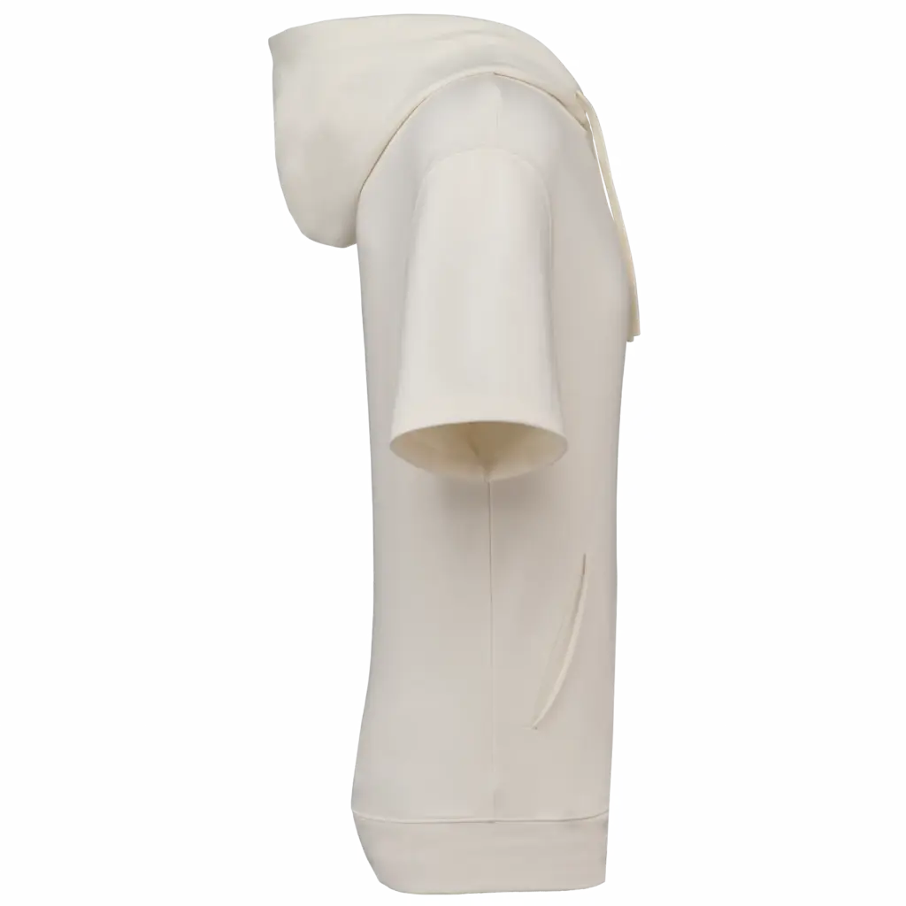 Ecologische uniseks sweater met capuchon en korte verlaagde schouders French Terry, ivory — productfoto 6