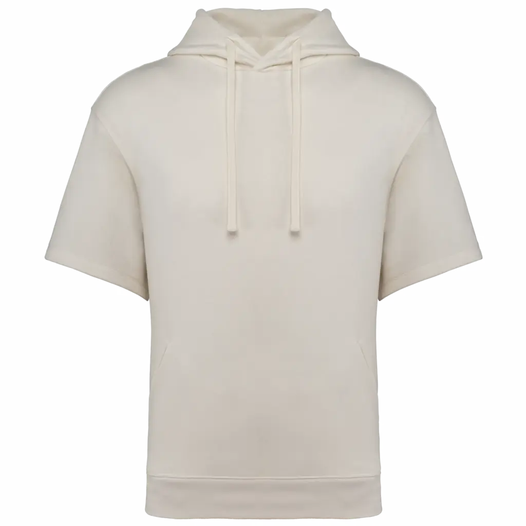Ecologische uniseks sweater met capuchon en korte verlaagde schouders French Terry, ivory — productfoto 7