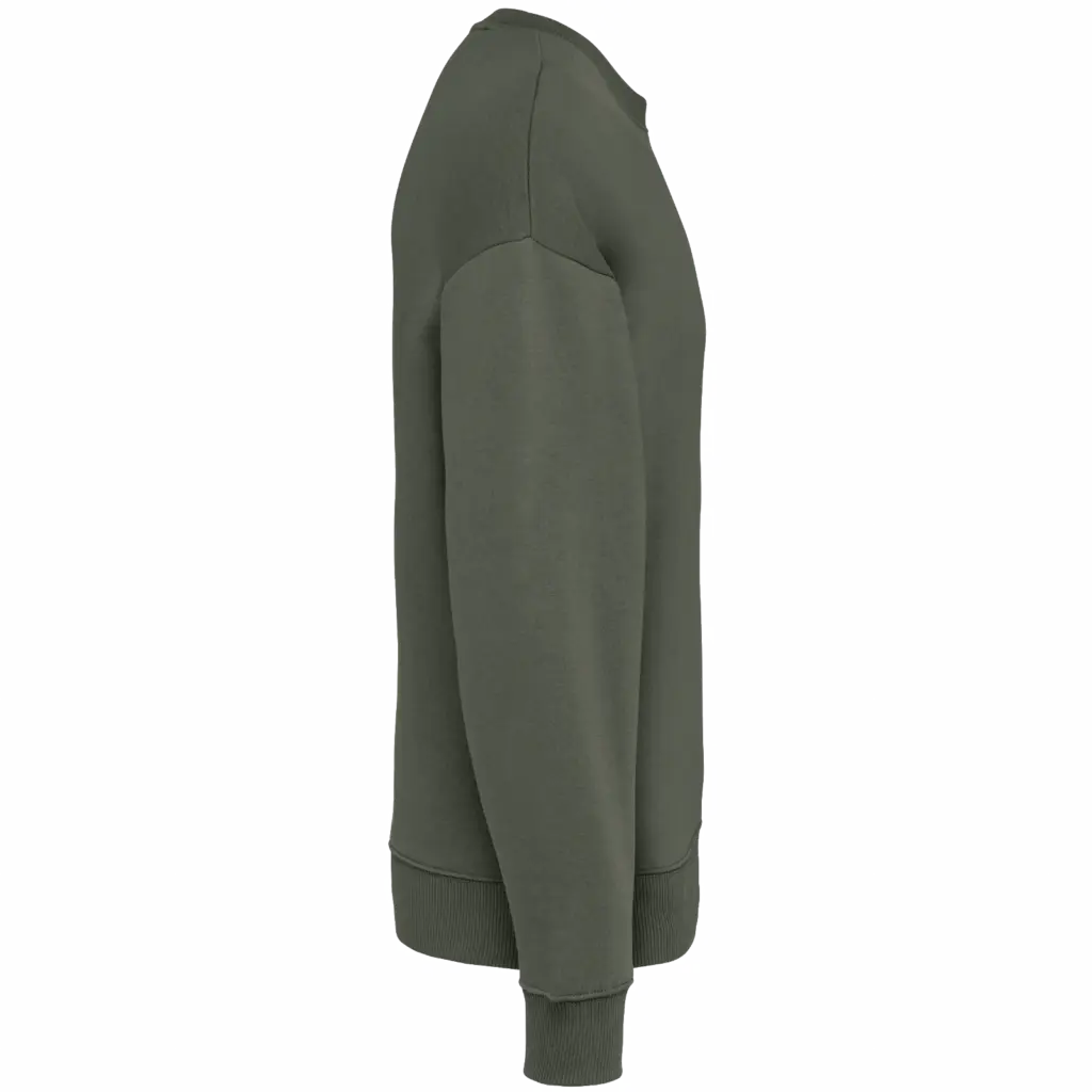 Ecologische oversized uniseks sweater met ronde hals, organic khaki — productfoto 15