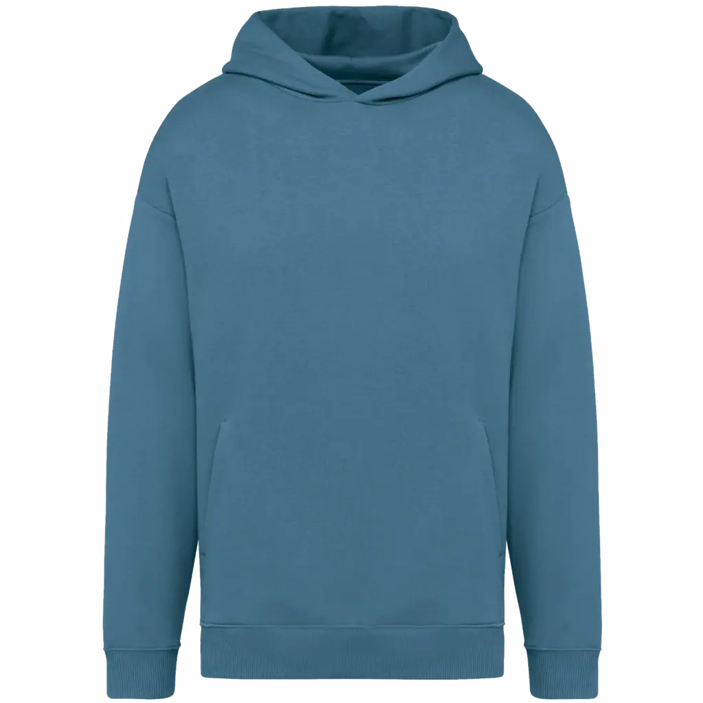 Ecologische uniseks oversized sweater met capuchon, adriatic blue — productfoto 6