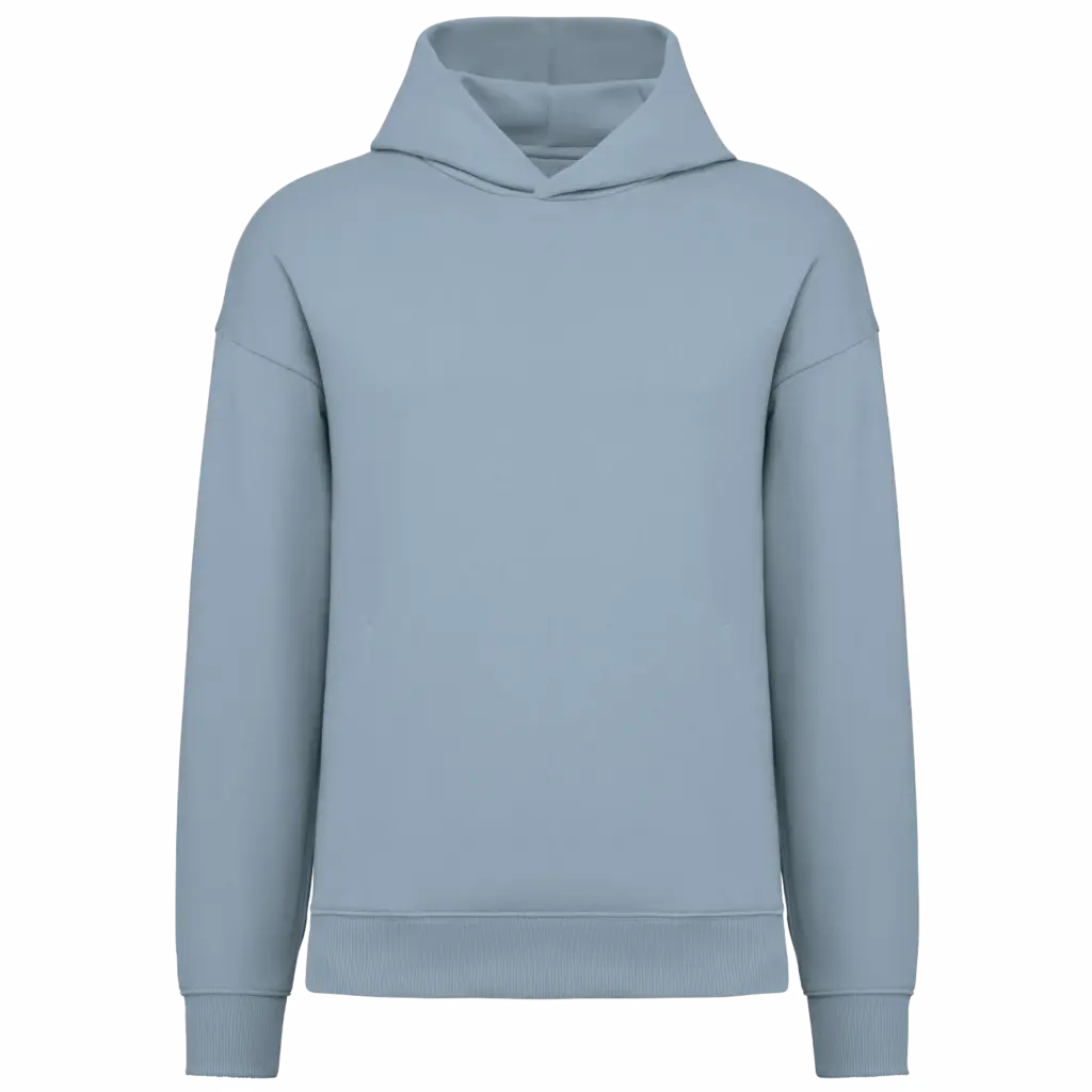 Ecologische uniseks oversized sweater met capuchon, aquamarine — productfoto 7