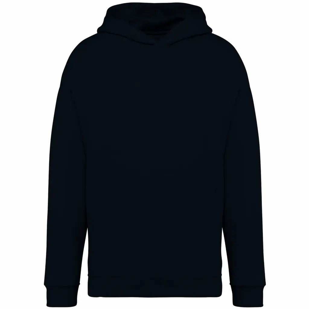 Ecologische uniseks oversized sweater met capuchon, black — productfoto 8