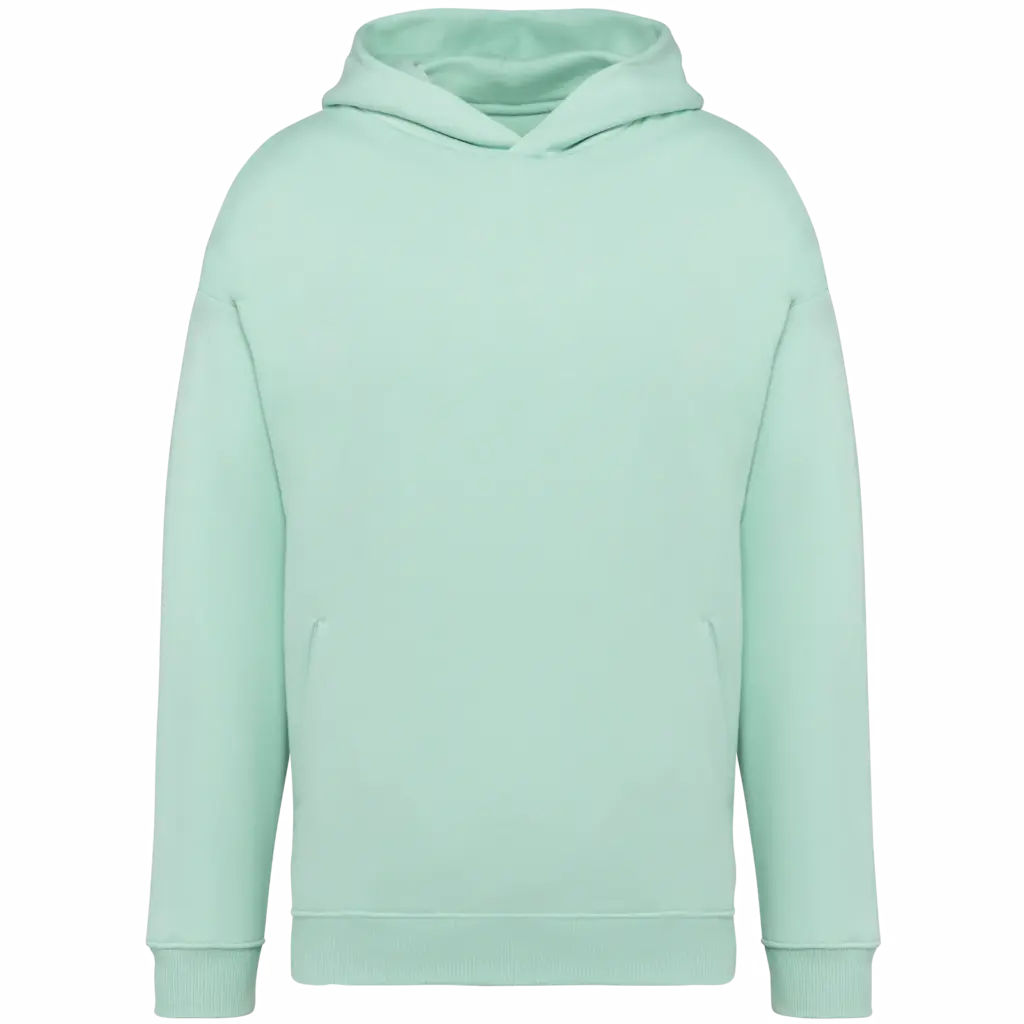 Ecologische uniseks oversized sweater met capuchon, brook green — productfoto 9