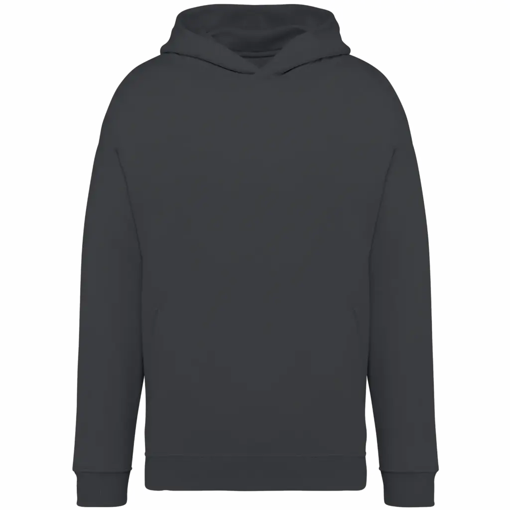 Ecologische uniseks oversized sweater met capuchon, iron grey — productfoto 12