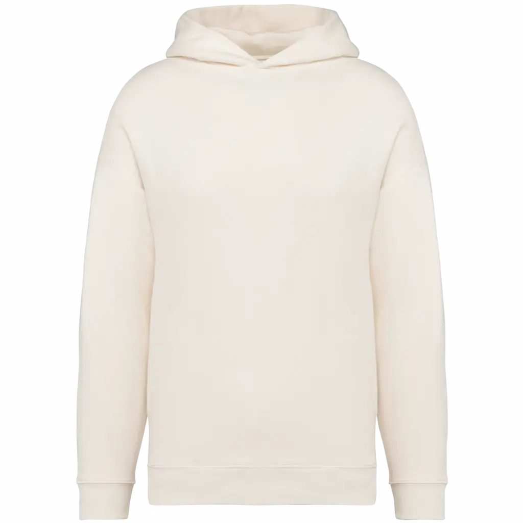 Ecologische uniseks oversized sweater met capuchon, ivory — productfoto 13