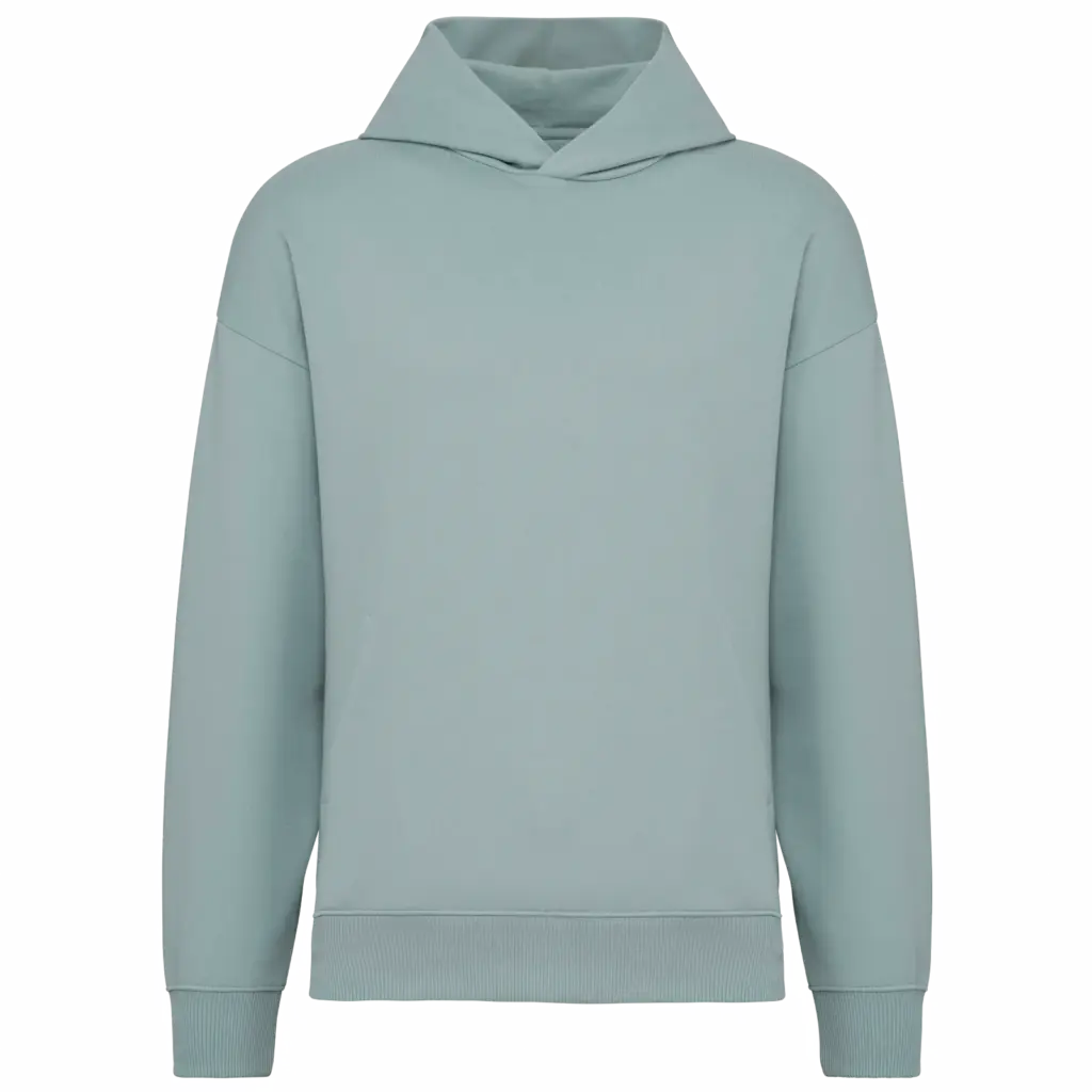 Ecologische uniseks oversized sweater met capuchon, jade green — productfoto 14