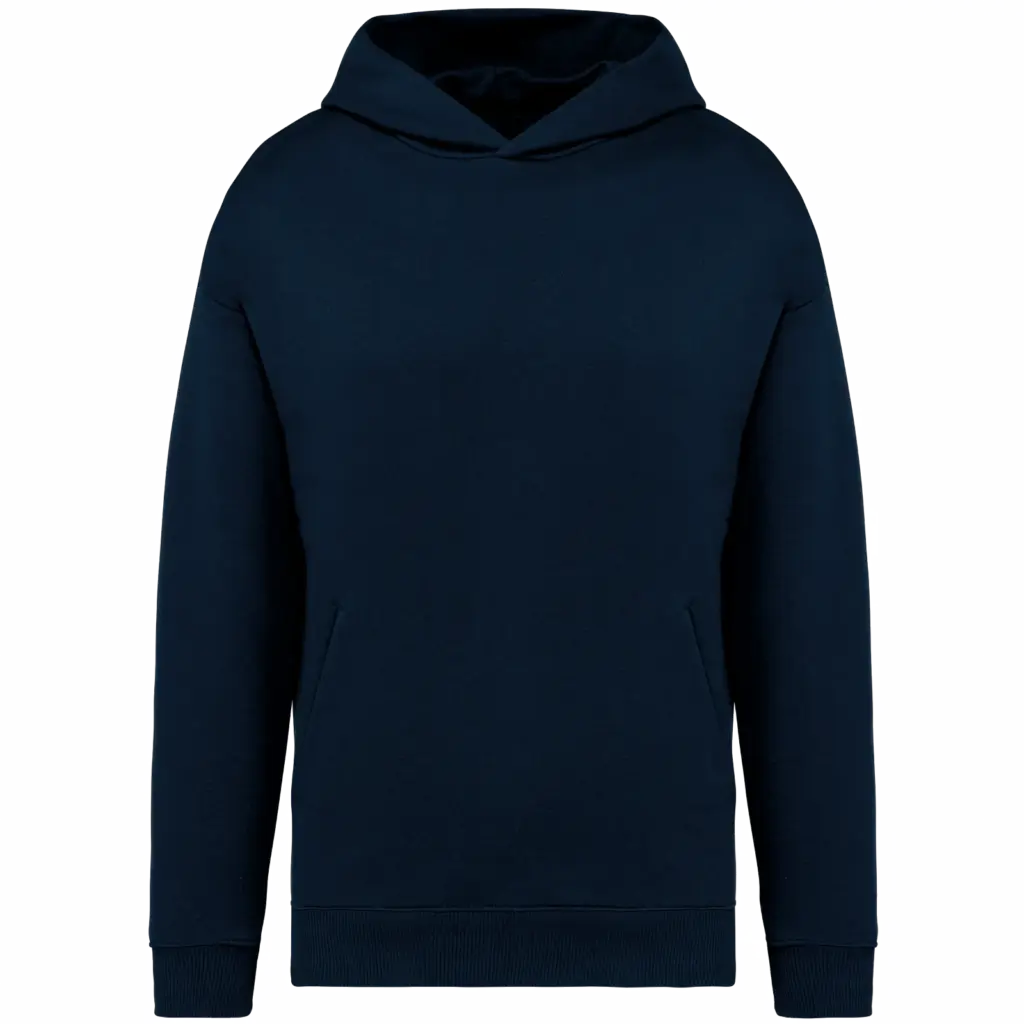 Ecologische uniseks oversized sweater met capuchon, navy blue — productfoto 15