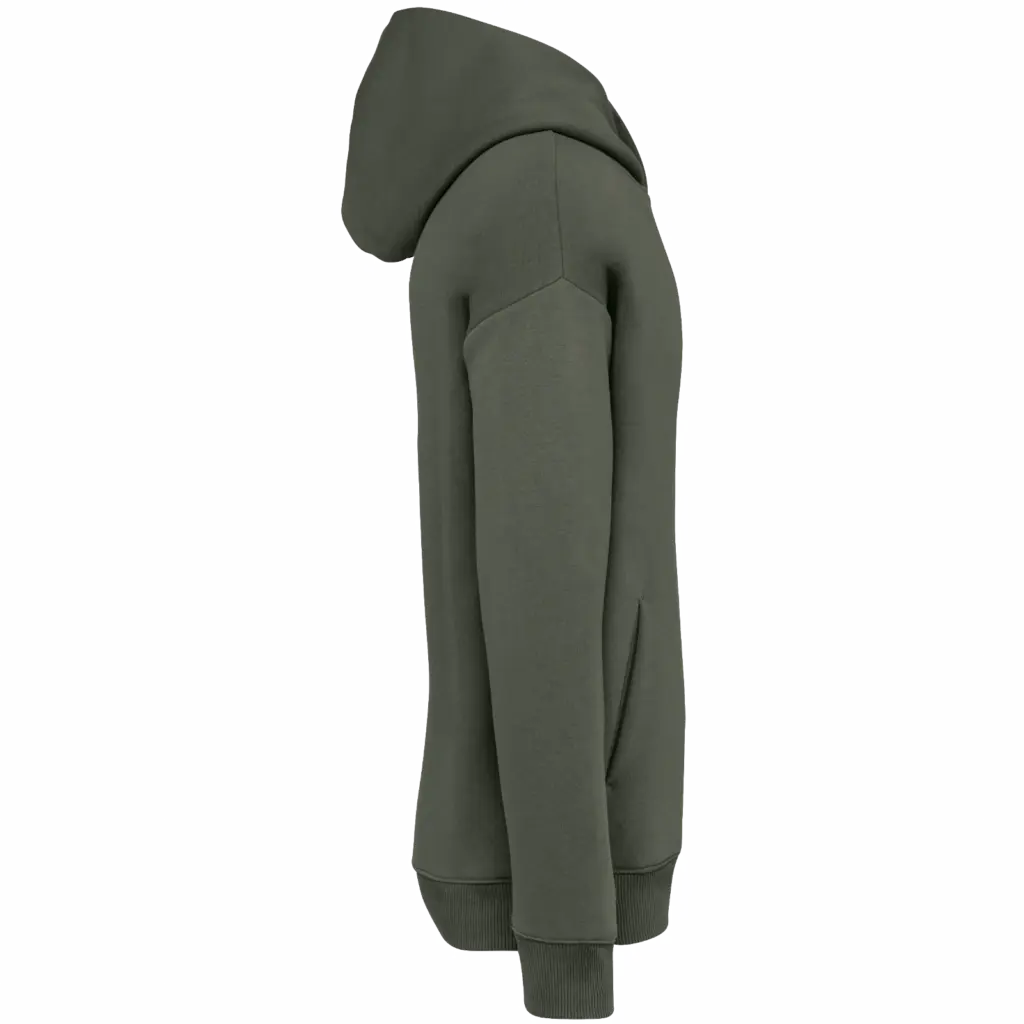 PS_NS408-S_ORGANICKHAKI - Hidalgo-werbeartikel Ecologische uniseks oversized sweater met capuchon, organic khaki — productfoto 15