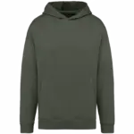 Ecologische uniseks oversized sweater met capuchon, organic khaki — productfoto 16