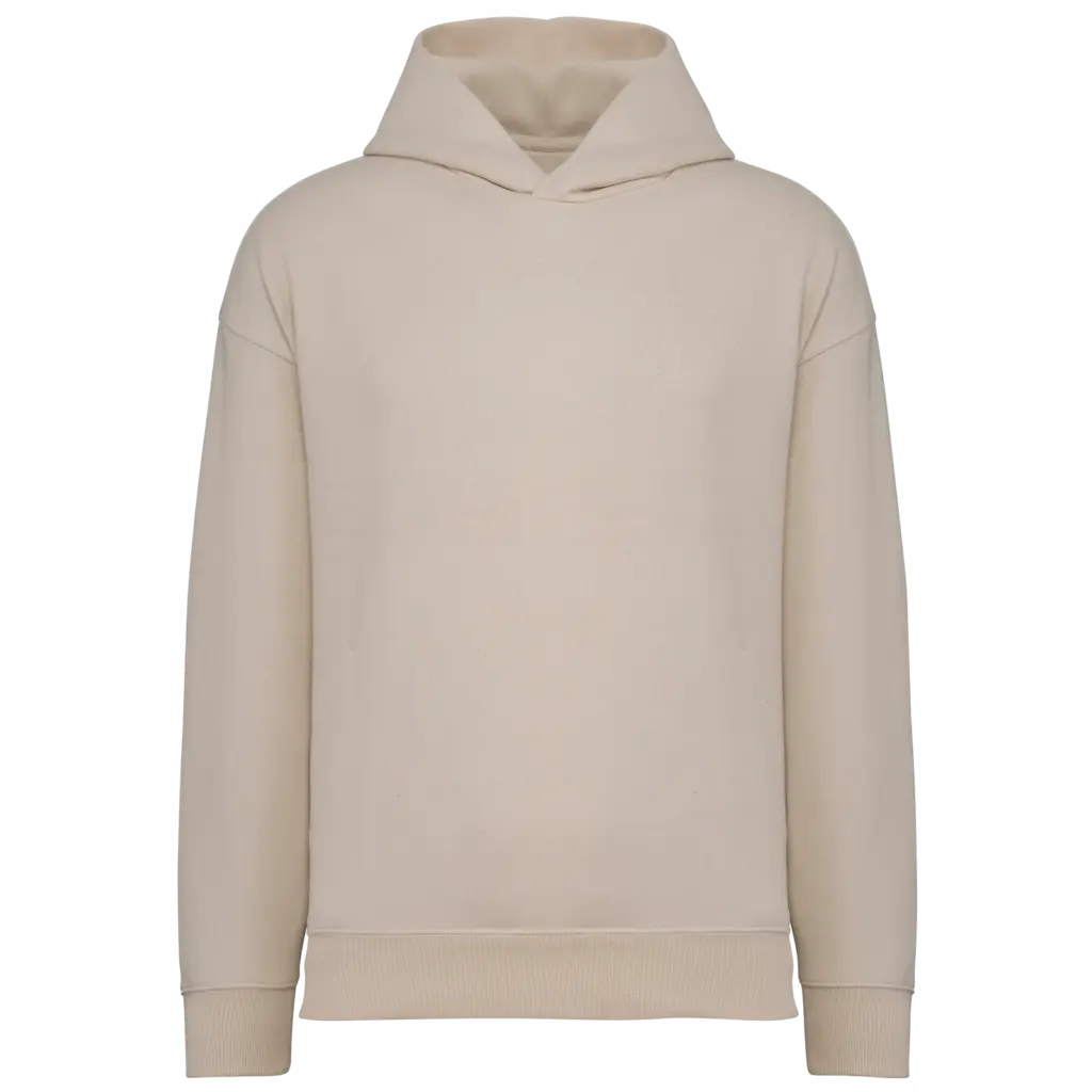 Ecologische uniseks oversized sweater met capuchon, raw natural — productfoto 18
