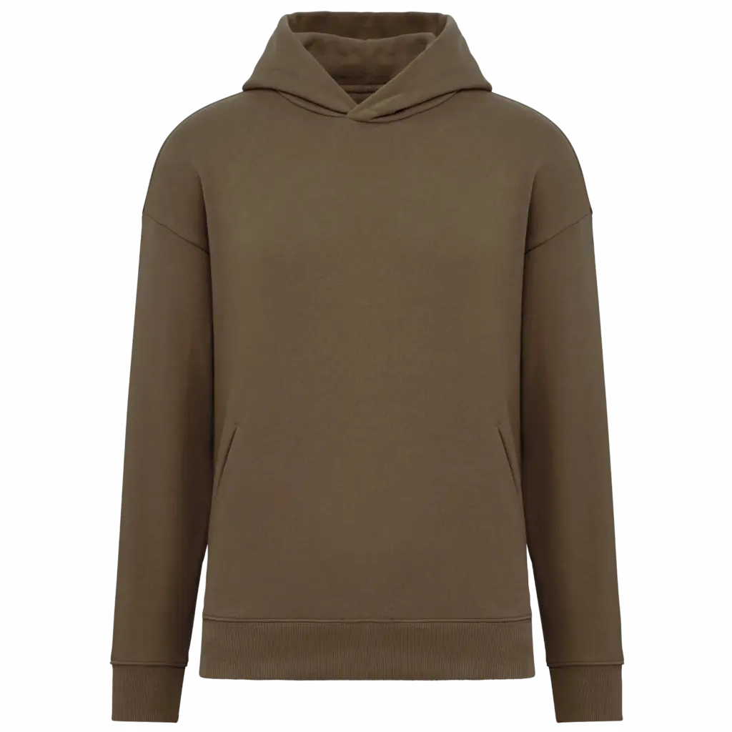 Ecologische uniseks oversized sweater met capuchon, toffee — productfoto 19